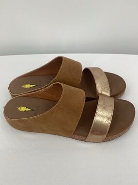 Volatile Campfire Two-strap Sandals in Brown and Rose Gold